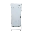 A-frame kiosk rear with lockable service door and wheels
